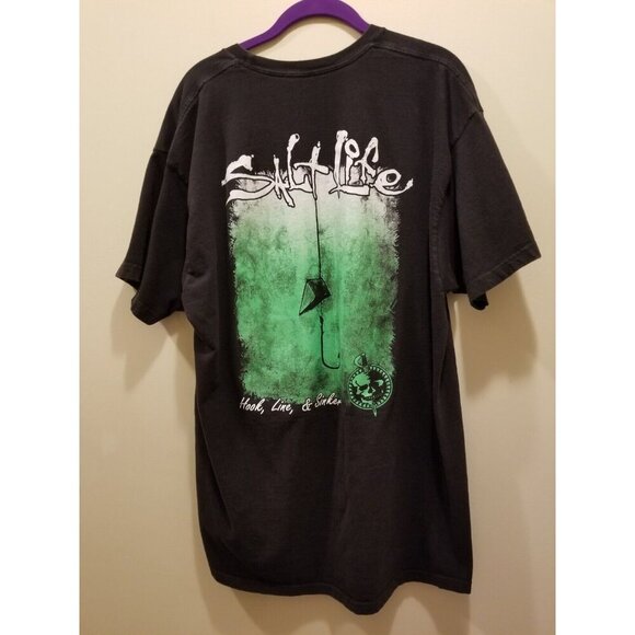 Salt‎ Life - Hook, Line & Sinker Back Logo Shirt Pocket Distressed Black Size XL - Picture 2 of 4